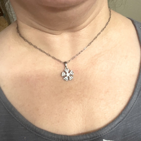 Lia Sophia Gun Metal Gray Link chain with rhinestones flower/snow flake pendant